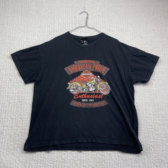 Y2K Harley Davidson American Pride USA Motorcycle T Shirt Black men Read - Picture 1 of 13